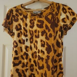 L.A.M.B. Brown and Tan Leopard Print Short Sleeve T-Shirt